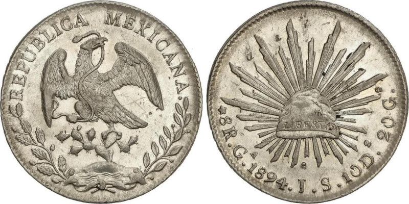 World Coins
8 Reales. 1894. GUADALAJARA. J.S. 27,08 grs. AR. Restos de brillo o...