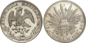 World Coins
8 Reales. 1895. CULIACÁN. A.M. 27,08 grs. AR. Pequeño resello en reverso. Brillo original. KM-377.3. EBC.