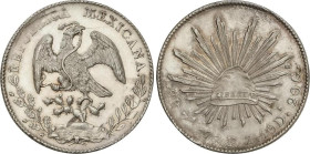 World Coins
8 Reales. 1897. ZACATECAS. F.Z. 27,14 grs. AR. (Algo limpiada, acuñación floja en parte). KM-377.13. EBC.