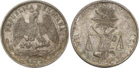 World Coins
1 Peso. 1871. OAXACA. 27,03 grs. AR. Tipo Balanzas. Pátina. BONITA PIEZA. KM-408.6. EBC.