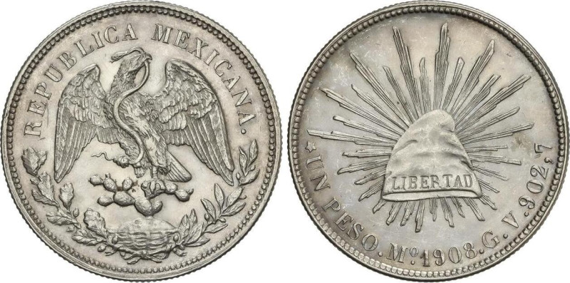 World Coins
1 Peso. 1908. MÉXICO. G.V. 27,01 grs. AR. KM-409.2. EBC.