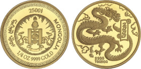 World Coins
2.000 Tugrik. 2000. 7,72 grs. AU. Año lunar del dragón. En estuche original con certificado. Tirada máxima: 2.000 piezas. ESCASA. PROOF....