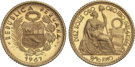 World Coins
10 Soles. 1967. 4,67 grs. AU. Fr-81; KM-236. SC.