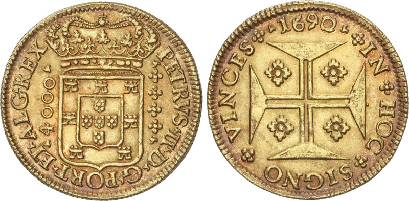 World Coins
4.000 Reis. 1690. PEDRO II. LISBOA. 10,75 grs. AU. (Leves rayitas)....