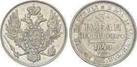 World Coins
3 Roubles. 1843-CПБ
 NICHOLAS I. SAINT PETERSBURG. 10,32 grs. Platino. RARA. Bitkin-89; C-177. MBC-/MBC.