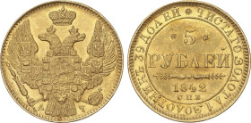 World Coins
5 Roubles. 1842-C-CПБ
 NICHOLAS I. SAINT PETERSBURG. AЧ. 6,5 grs. AU. Restos de brillo original. Bitkin-19; C-175.1. EBC-.