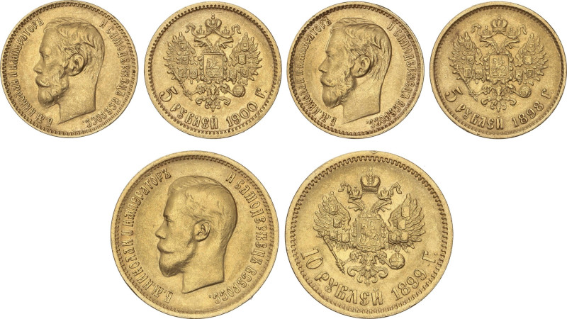 World Coins
Lote 3 monedas 5 (2) y 10 Roubles. 1898, 1899 y 1900. NICHOLAS II. ...