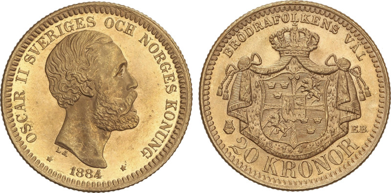 World Coins
20 Kroner. 1884-EB. OSCAR II. 8,95 grs. AU. (Levísimos golpecitos e...