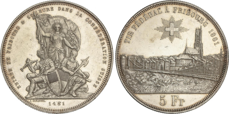 World Coins
5 Francs. 1881. FESTIVAL DE TIRO. FRIBOURG. 24,89 grs. AR. (Leves r...