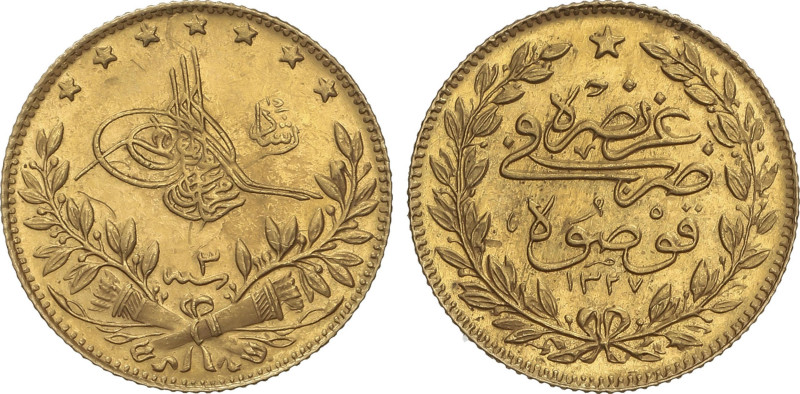 World Coins
50 Kurush. 1327/3 d.H. (1911 d.C.). MUHAMMAD V. KOSOVO. 3,60 grs. A...