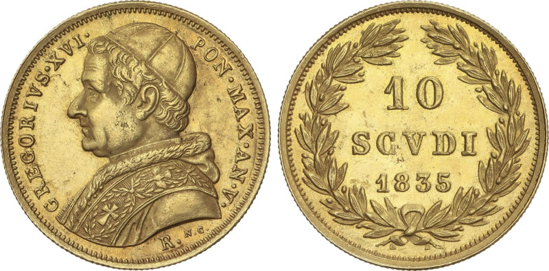 World Coins
10 Scudi. 1835-VR. GREGORIUS XVI. ROMA. 17,32 grs. AU. RARA. Fr-263...