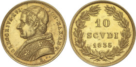 World Coins
10 Scudi. 1835-VR. GREGORIUS XVI. ROMA. 17,32 grs. AU. RARA. Fr-263, KM-1108. EBC.