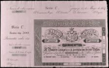 Spanish Banknotes
Lote 2 billetes 500 Reales de Vellón. 14 Mayo 1857. BANCO DE ZARAGOZA. Serie A. Con matriz, margen superior y sin firmas. Pareja co...
