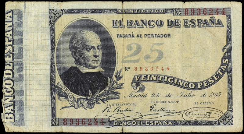 Spanish Banknotes
25 Pesetas. 24 Julio 1893. Jovellanos. Conserva buena impresi...