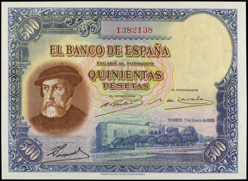 Spanish Banknotes
500 Pesetas. 7 Enero 1935. Hernán Cortés. (Leves arruguitas)....