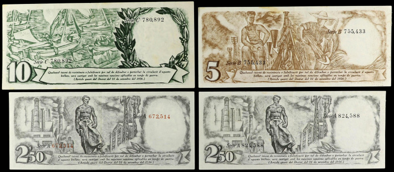 Spanish Banknotes
Serie 4 billetes 2,50 (2), 5 y 10 Pesetas. 21 Setembre 1936. ...
