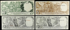 Spanish Banknotes
Serie 4 billetes 2,50 (2), 5 y 10 Pesetas. 21 Setembre 1936. GENERALITAT DE CATALUNYA. 2,50 Pessetes con numeración roja y negra. E...