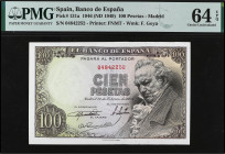 Spanish Banknotes
100 Pesetas. 19 Febrero 1946. Precintado y garantizado por PMG como 64 CHOICE UNCIRCULATED EPQ (n. 19089958-087). Goya. Sin Serie. ...