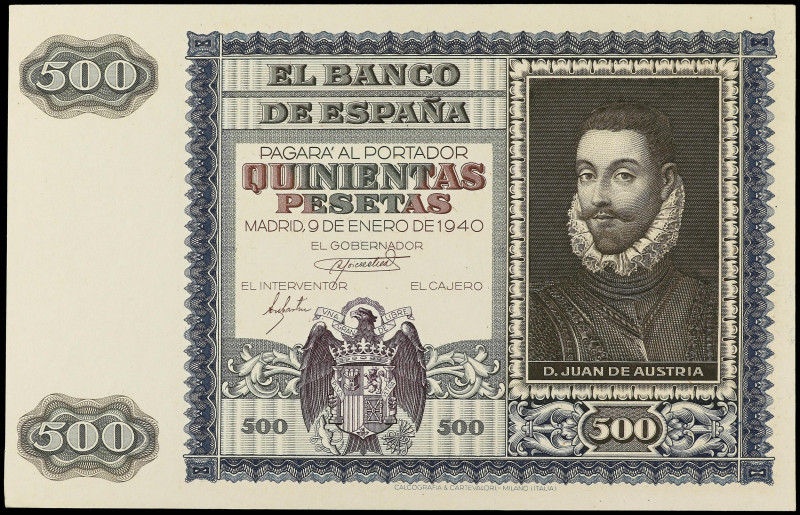 Spanish Banknotes
Prueba de anverso 500 Pesetas. 9 Enero 1940. Juan de Austria....