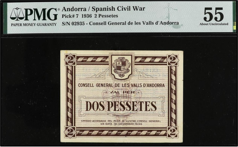 General Council of Andorra
2 Pessetes. 19 Desembre 1936. CONSELL GENERAL DE LES...