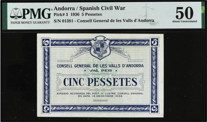 General Council of Andorra
5 Pessetes. 19 Desembre 1936. CONSELL GENERAL DE LES...