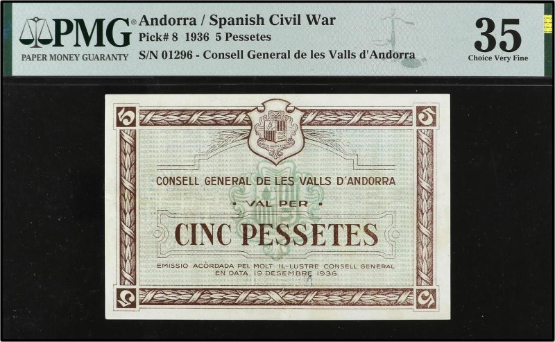 General Council of Andorra
5 Pessetes. 19 Desembre 1936. CONSELL GENERAL DE LES...