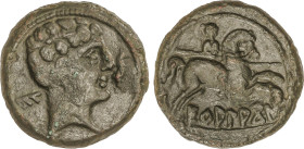 Celtiberian Coins
As. 120-20 a.C. ECUALACOS (ZONA DE SORIA, Guadalajara). Anv.: Cabeza masculina a derecha, delante delfín, detrás signo ibérico E. R...