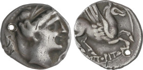 Celtiberian Coins
Dracma. 200-110 a.C. EMPORITON. Anv.: Cabeza de Perséfone-Aretusa a derecha. Rev.: Pegaso-Criasor a derecha. 4,17 grs. AR. Rayitas ...