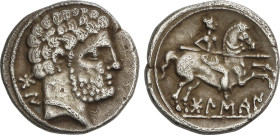 Celtiberian Coins
Denario. 180-20 a.C. BOLSCAN (HUESCA). Anv.: Cabeza barbada a derecha, detrás BoN. Rev.: Jinete con lanza a derecha, debajo leyenda...