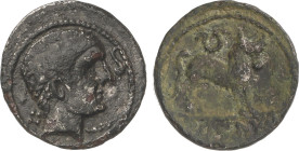 Celtiberian Coins
Dracma forrado. 170-20 a.C. ARSGITAR (SAGUNTO, Valencia). Anv.: Cabeza imberbe laureada, delante delfín. Rev.: Toro parado, encima ...