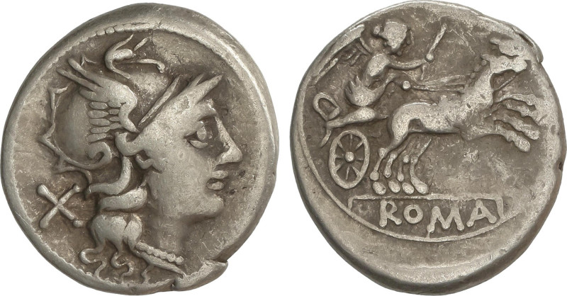 Roman Coins
Denario. 157-156 a.C. ANÓNIMA. Anv.: Cabeza de Roma a derecha. Rev....