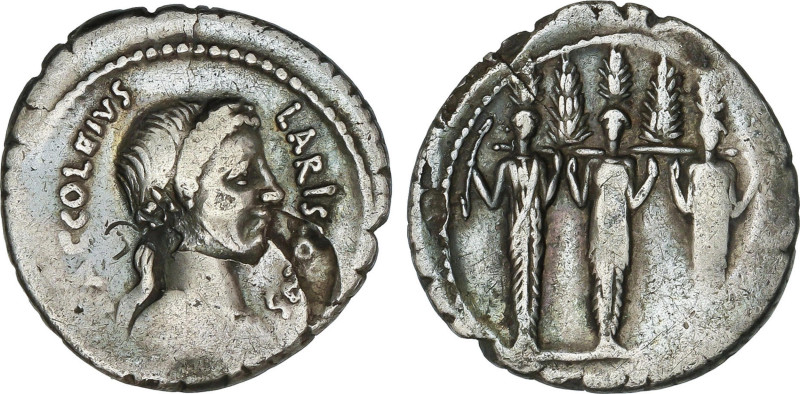 Roman Coins
Denario. 43 a.C. ACCOLEIA. P. Accoleius Lariscolus. Anv.: Busto de ...