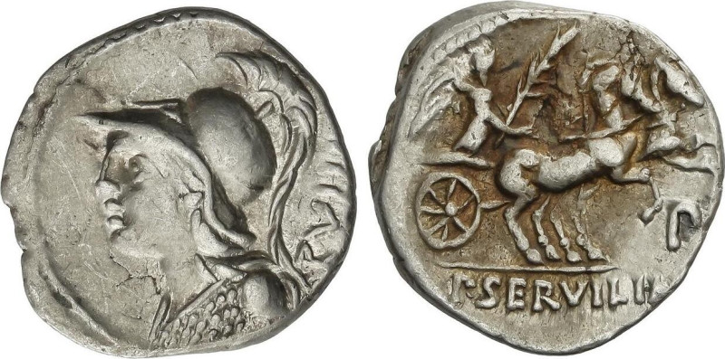 Roman Coins
Denario. 100 a.C. SERVILIA. P. Servilius M.f. Rullus. Anv.: Cabeza ...