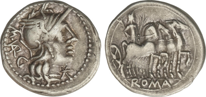 Roman Coins
Denario. 130 a.C. VARGUNTEIA. Marcus Vargunteius. Anv.: Cabeza de R...