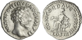 Roman Coins
Denario. 162-164 d.C. MARCO AURELIO. Anv.: M. ANTONINVS AVG. IMP. II. Cabeza laureada a derecha. Rev.: CONCORD. AVG. TR. P. XVIII COS. II...