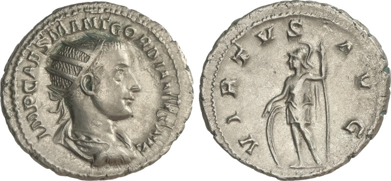 Roman Coins
Antoniniano. 240 d.C. GORDIANO III. Rev.: VIRTVS AVG. Marte en pie ...