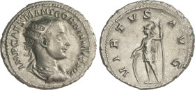 Roman Coins
Antoniniano. 240 d.C. GORDIANO III. Rev.: VIRTVS AVG. Marte en pie a izquierda con lanza y rama de olivo, a sus pies escudo. 4,52 grs. AR...