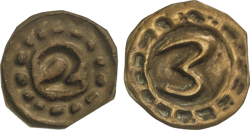 Medieval Coins
Lote 2 Pellofas. CAMBRILS. Latón. Cru-1430, 1431. MBC a MBC+.