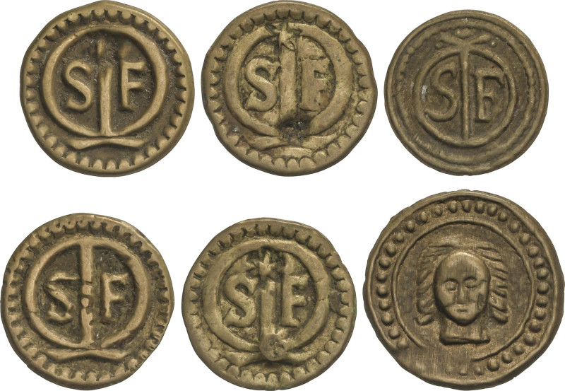 Medieval Coins
Lote 6 Pellofas. GIRONA. SANT FELIU. Latón. A EXAMINAR. Cru-1660...