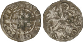 Medieval Coins
Dinero. ALFONSO IX. SANTIAGO DE COMPOSTELA. 0,83 grs. Ve. SI superpuesta y cruz entre patas del león. ESCASA. FAB-130.3. BC+/MBC-.