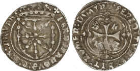 Medieval Coins
1 Real. FERNANDO II. PAMPLONA. Anv.: FERNANDVS D:G:R: NAVAR. Armas de Navarra coronadas. Rev.: SIT: NOMEN DOMINI: BENEDITVN: E. Cruz i...
