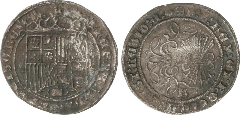 Spanish Monarchy
1 Real. BURGOS. Anv.: Sin marcas. Rev.: Cruz patada y venera e...