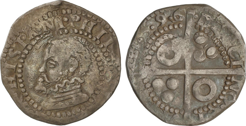 Spanish Monarchy
1/2 Croat. 1596. BARCELONA. Rev.: Anillos en 1/4. 1,54 grs. MU...