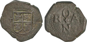 Spanish Monarchy
2 Maravedís. (1618). TOLEDO. 3,74 grs. Acuñada para el comercio con Orán. ESCASA. MBC-.