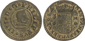 Spanish Monarchy
16 Maravedís. 1664. SEVILLA. 4,45 grs. Ensayador 6 tumbado. RARA. AC-500; Jarabo-Sanahuja-M623. MBC+.