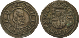 Spanish Monarchy
16 Maravedís. 1663. VALLADOLID. M. 3,91 grs. (Oxidaciones). AC-510. MBC+.