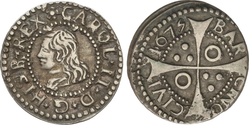 Spanish Monarchy
Croat. 1675. BARCELONA. Anv.: *CAROL.II.D.G.HISR.R.EX. 2,35 gr...