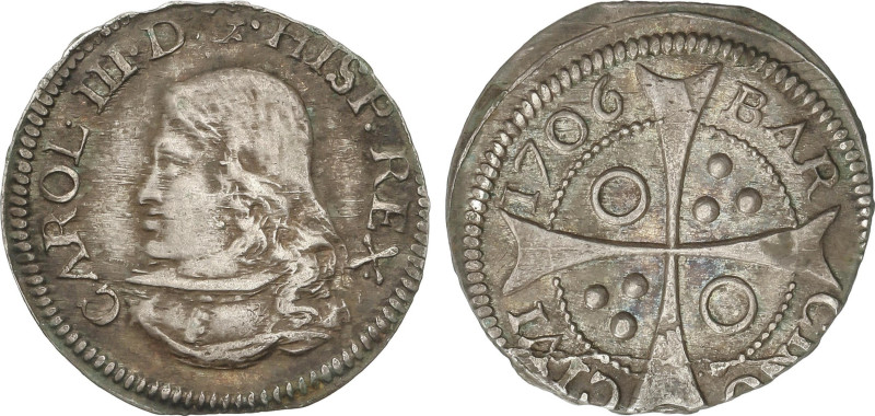 Spanish Monarchy
Croat. 1706. BARCELONA. Rev.: Anillos en 1/4. 2,08 grs. Pátina...