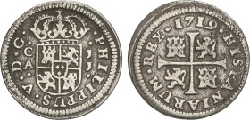Spanish Monarchy
1/2 Real. 1719. CUENCA. JJ. Anv.: PHILIPPUS. 1,27 grs. AC-105. MBC.