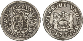Spanish Monarchy
1/2 Real. 1738/7. MÉXICO. MF. Columnario. AC-260. MBC.